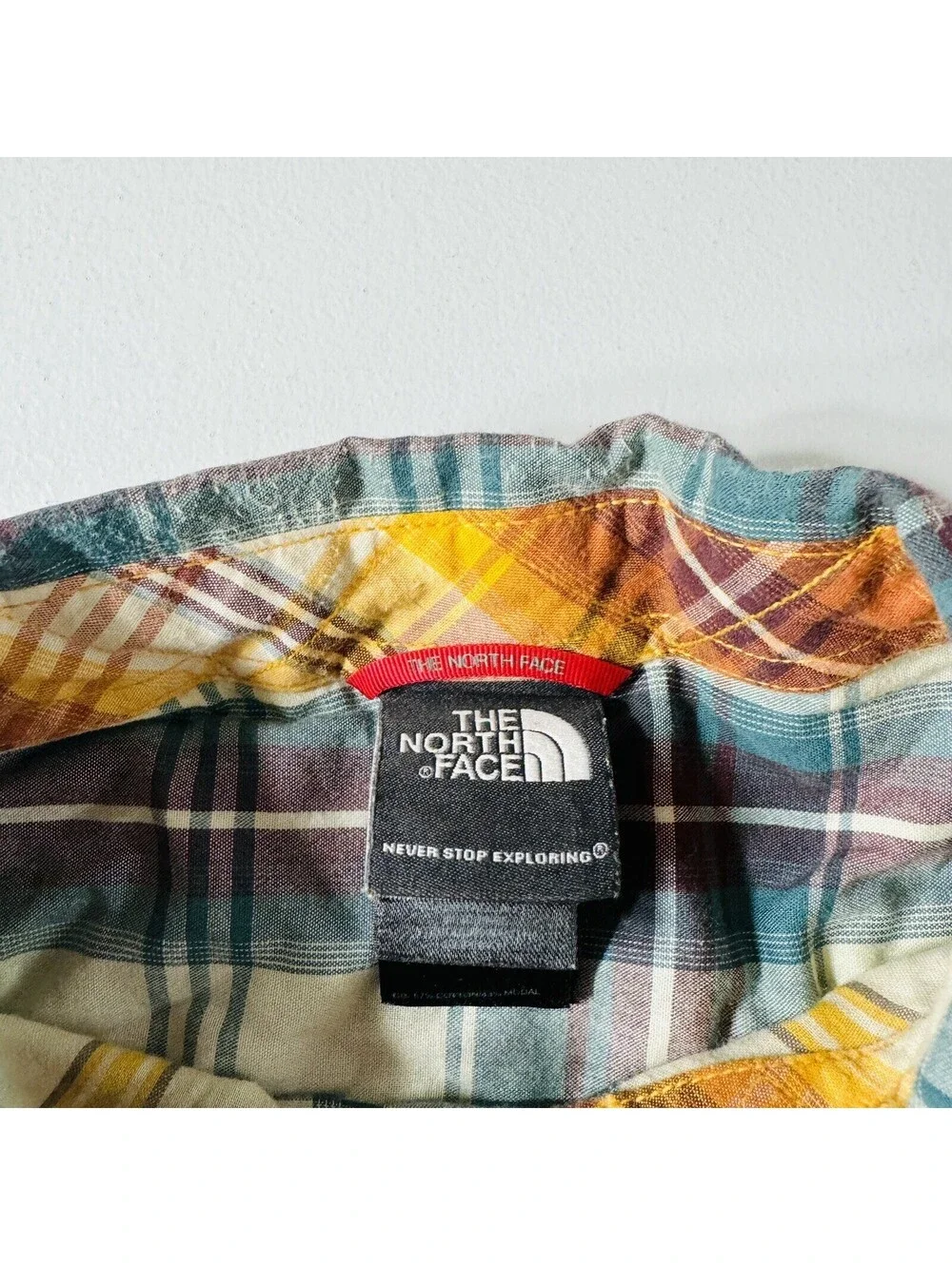 The North Face Button Down Shirt S/S Blue Yellow Plaid Men’s Size Large